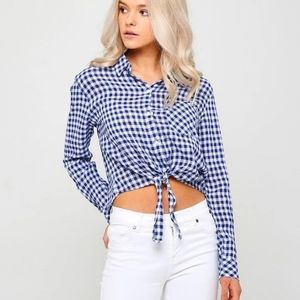 Rails gingham blue cropped tie up button down shirt